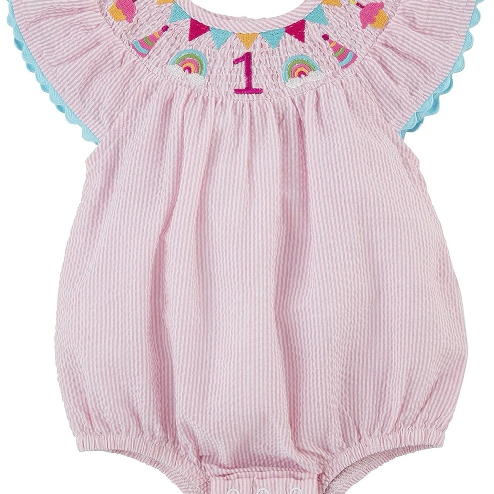 Mud Pie baby-girls Smocked 1st Birthday Bubble, 12-18 months